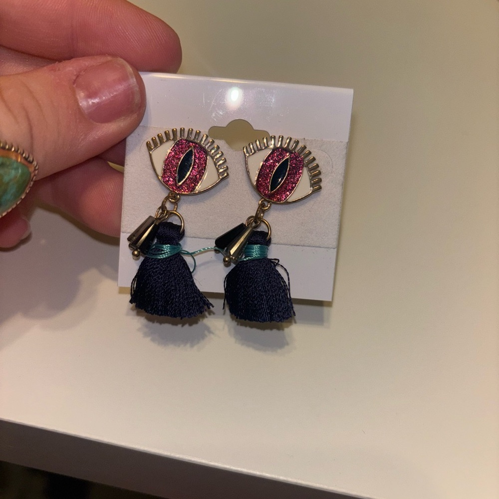 Pink and Blue Tassel Earrings with Elegant Design